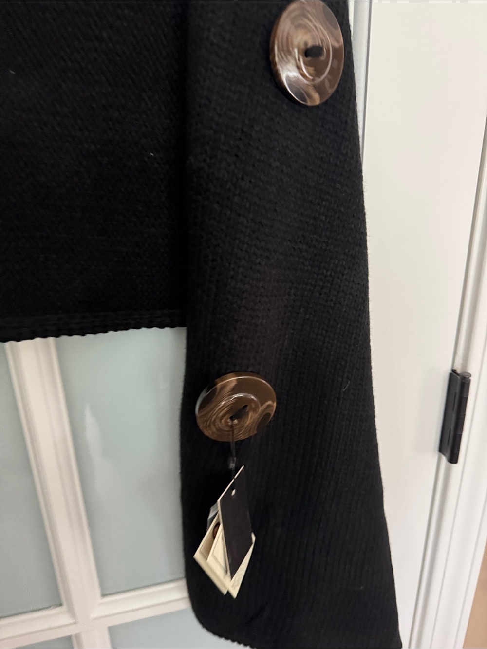 Noelle Black Knit Button-Front Wrap Cape - Picture 6 of 10